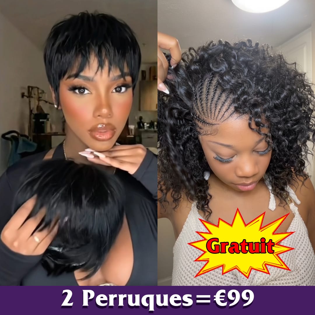 ailuxyhair-fr Perruque Combo Identique à la photo AILUXY 2 Perruques = €99 : Perruque Pixie Courte 100% Cheveux Humains + Perruque Curly Tressée 100% Cheveux Humains (Cadeau) | Identique à la Photo