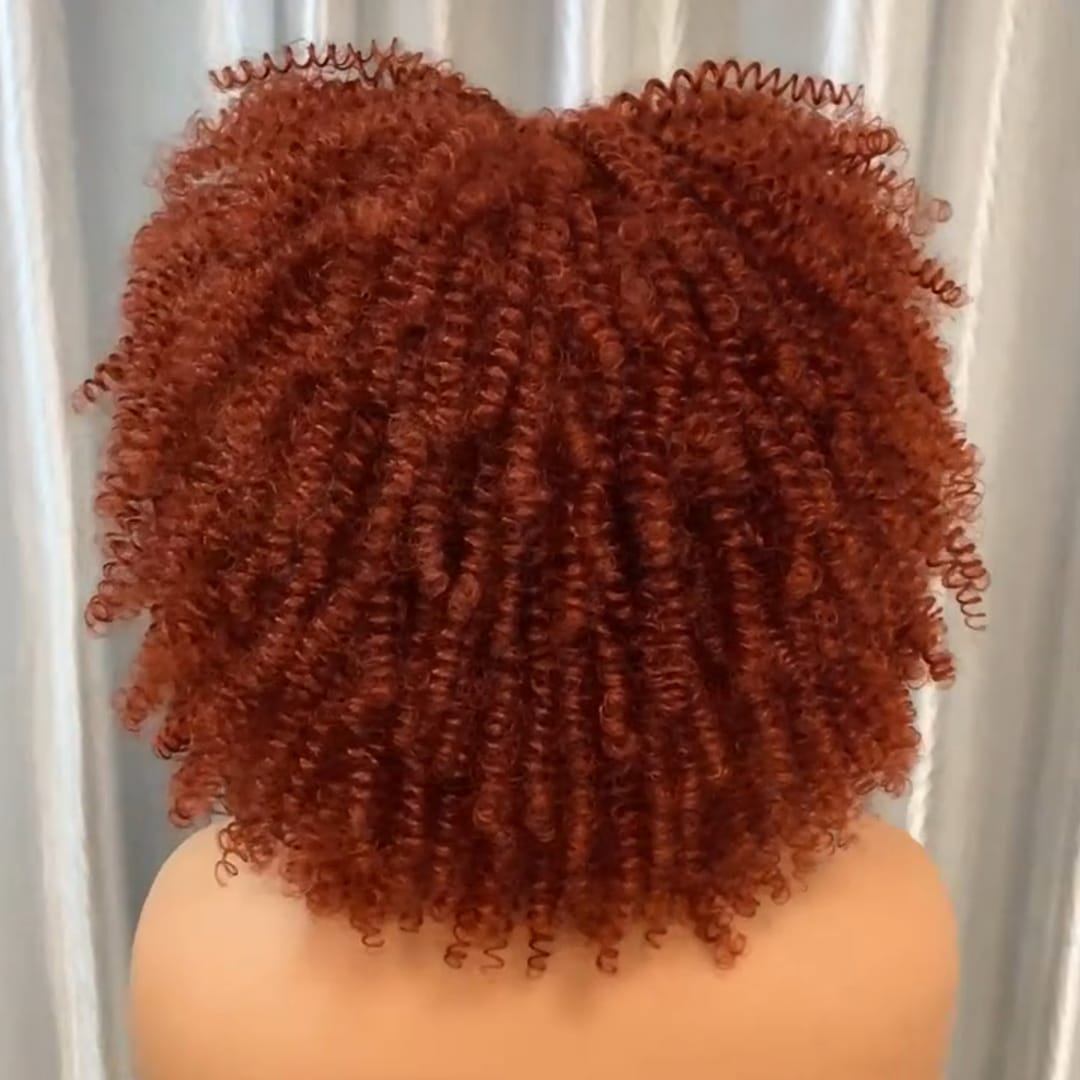ailuxyhair-fr Perruque Combo Identique à la photo AILUXY Perruque Afro Curly Marron Rougeâtre avec Frange, Cheveux Synthétiques Blended Naturels, Coupe Bob Volume pour Femme