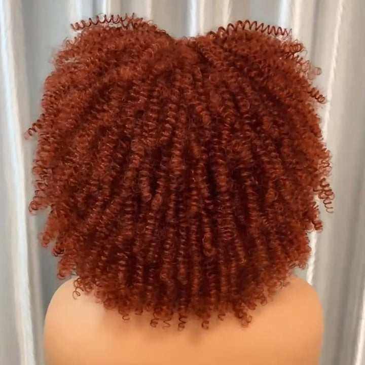 ailuxyhair-fr Perruque Combo Identique à la photo AILUXY Perruque Afro Curly Marron Rougeâtre avec Frange, Cheveux Synthétiques Blended Naturels, Coupe Bob Volume pour Femme