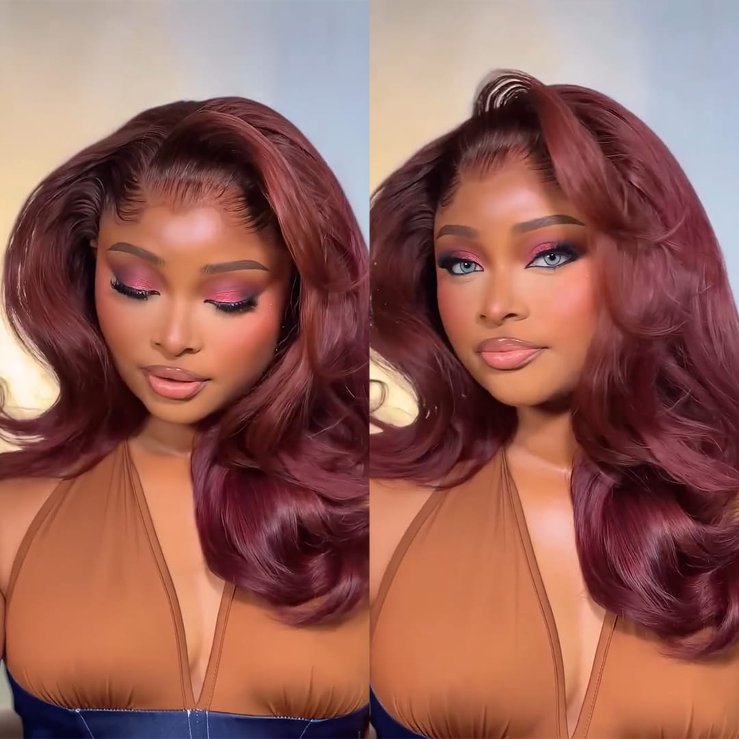 ailuxyhair-fr Perruque Combo Identique à la photo AILUXY Perruque Lace Front 13x4 Ondulations Bordeaux 100% Cheveux Humains Naturelle | Identique à la Photo