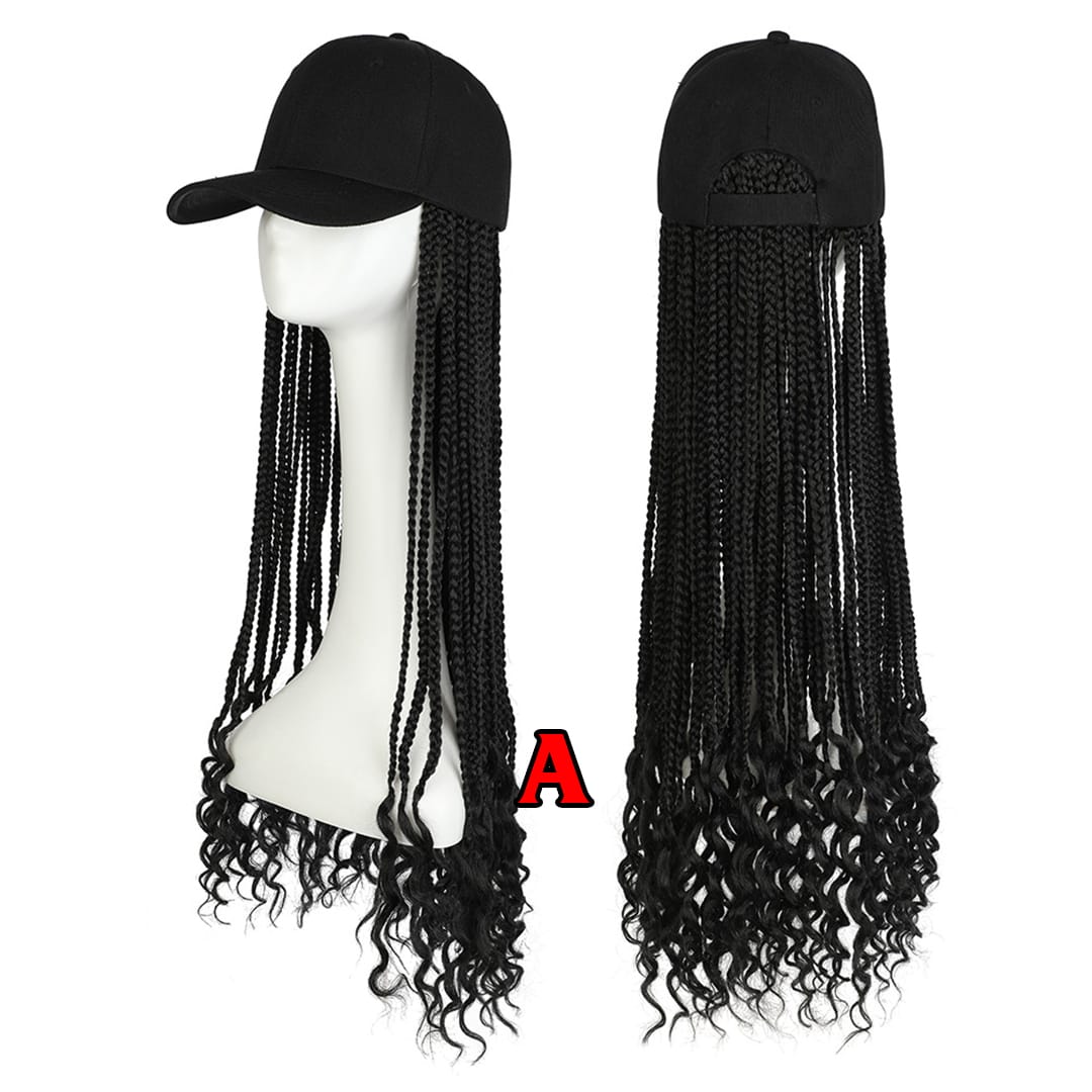 ailuxyhair-fr Perruque Combo Noir naturel AILUXY Casquette avec Perruque Longue Tresses avec Boucles à la Fin Noir naturel/Marron foncé- Identique à la photo