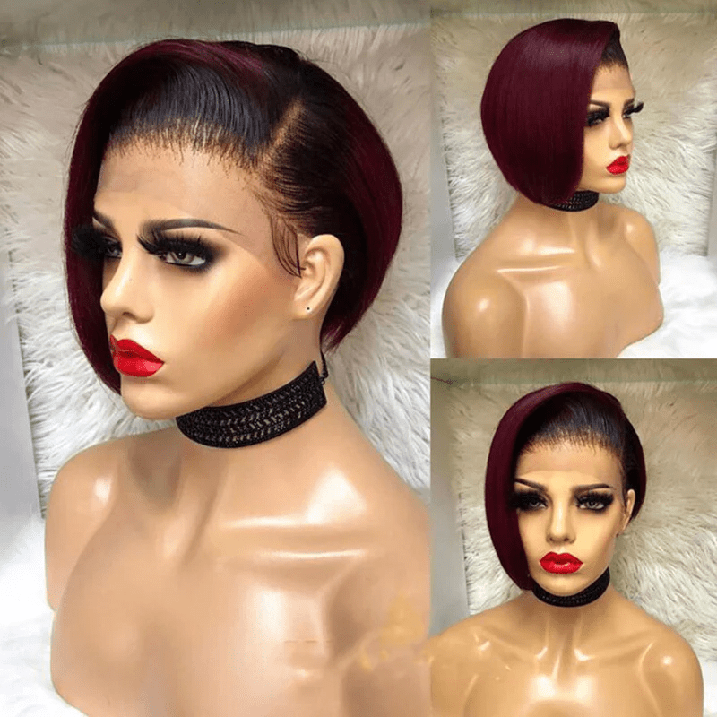 ailuxyhair-fr Perruque Coupe Pixie AILUXY Perruque 1B/99J# BOB en dentelle avec raie latérale unique