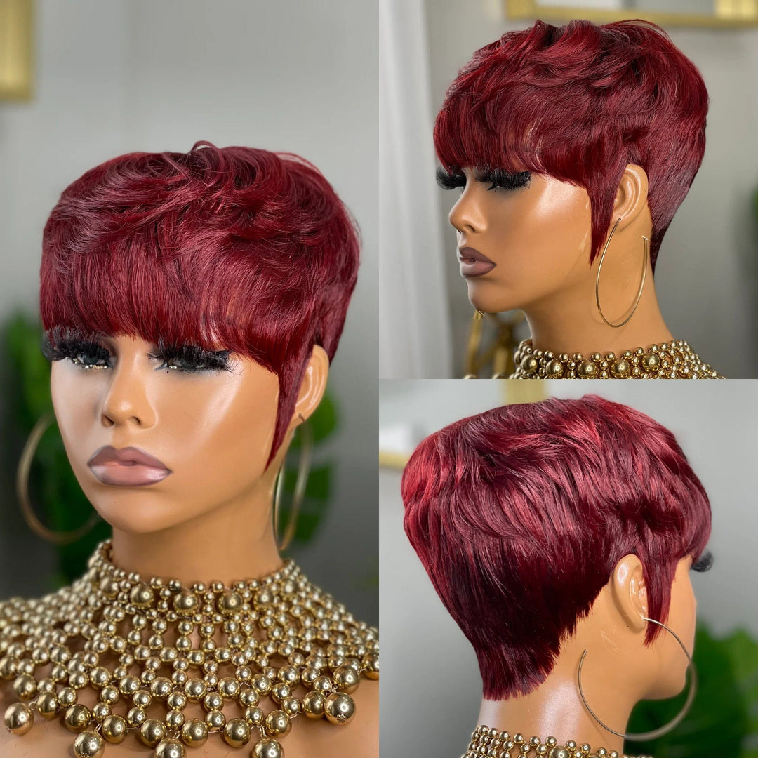 ailuxyhair-fr Perruque Coupe Pixie AILUXY Perruque 99J# Courte et Moderne - Fabrication Machine