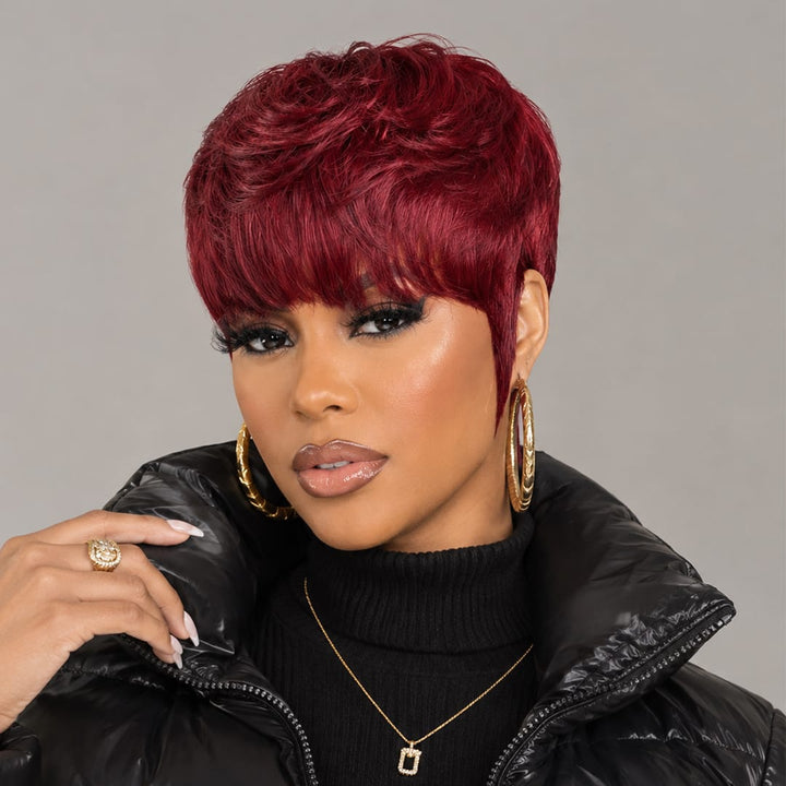 ailuxyhair-fr Perruque Coupe Pixie AILUXY Perruque 99J# Courte et Moderne - Fabrication Machine