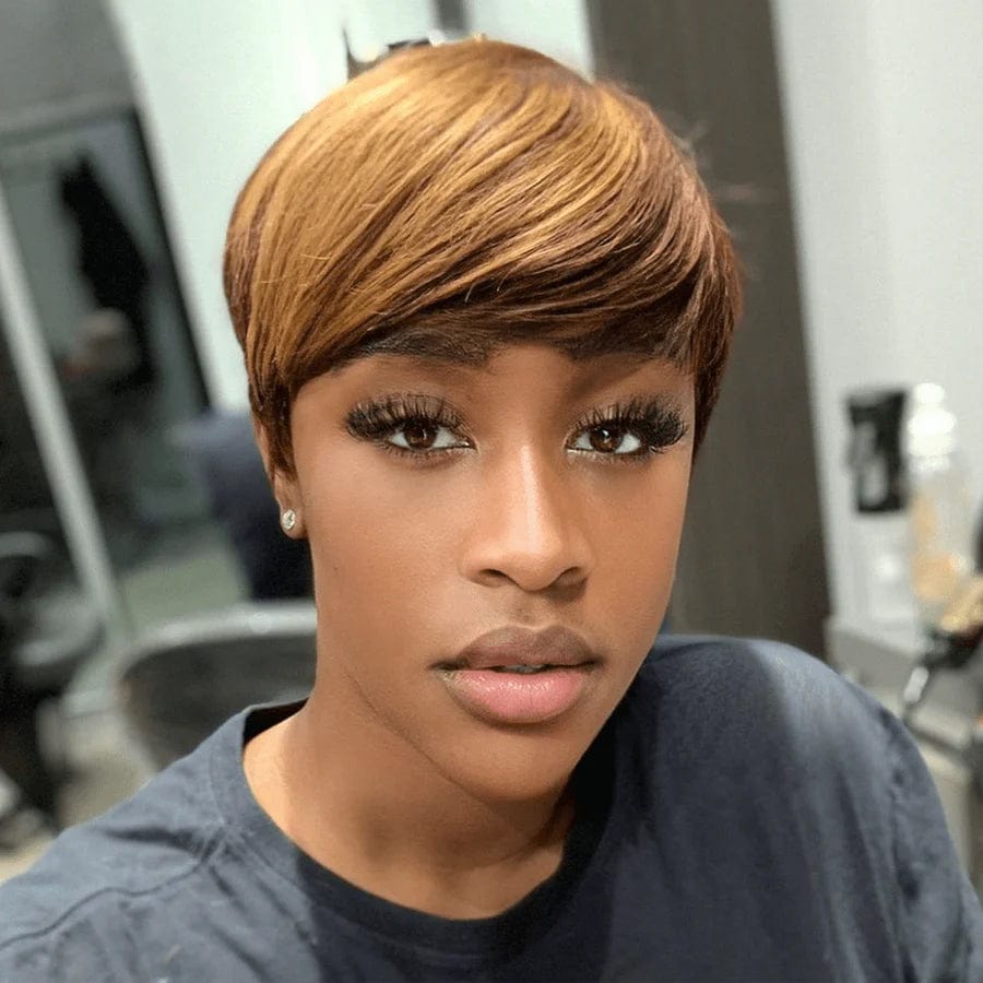 ailuxyhair-fr Perruque Coupe Pixie AILUXY Perruque courte jaune gingembre fabriquée à la machine | Nuance Légère