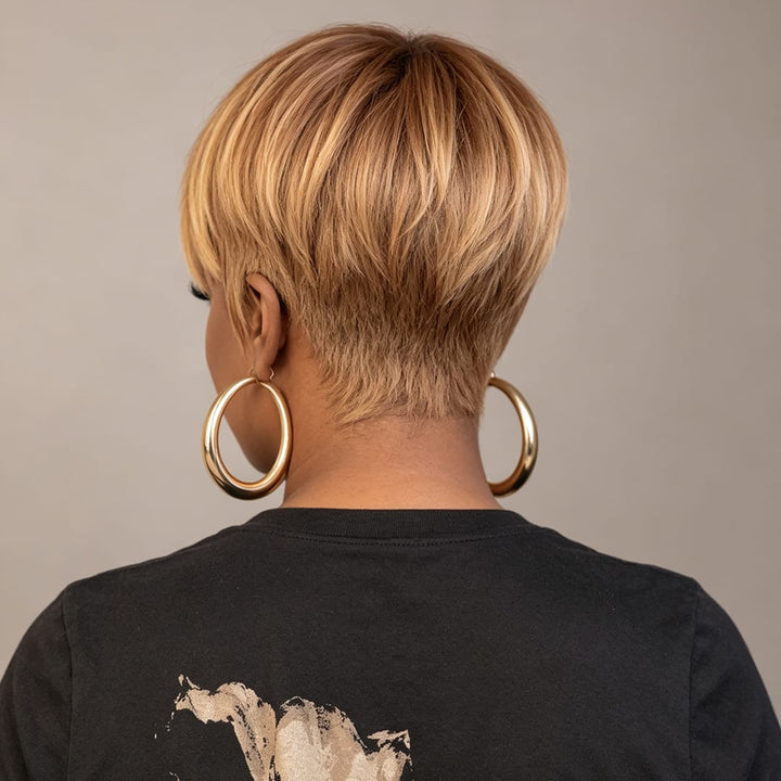 ailuxyhair-fr Perruque Coupe Pixie AILUXY Perruque courte jaune gingembre fabriquée à la machine | Nuance Légère