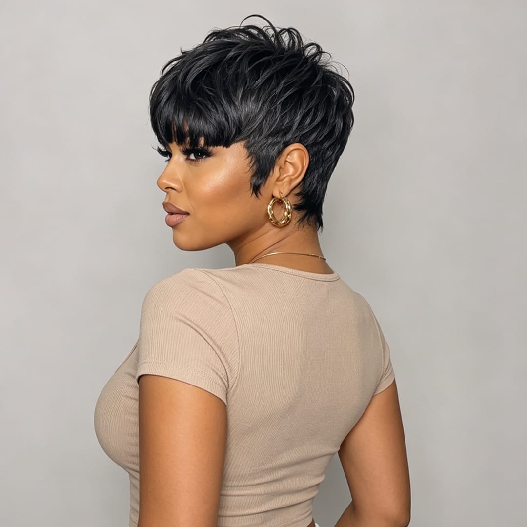 ailuxyhair-fr Perruque Coupe Pixie AILUXY Perruque fabriquée à la machine | Naturelle Courte