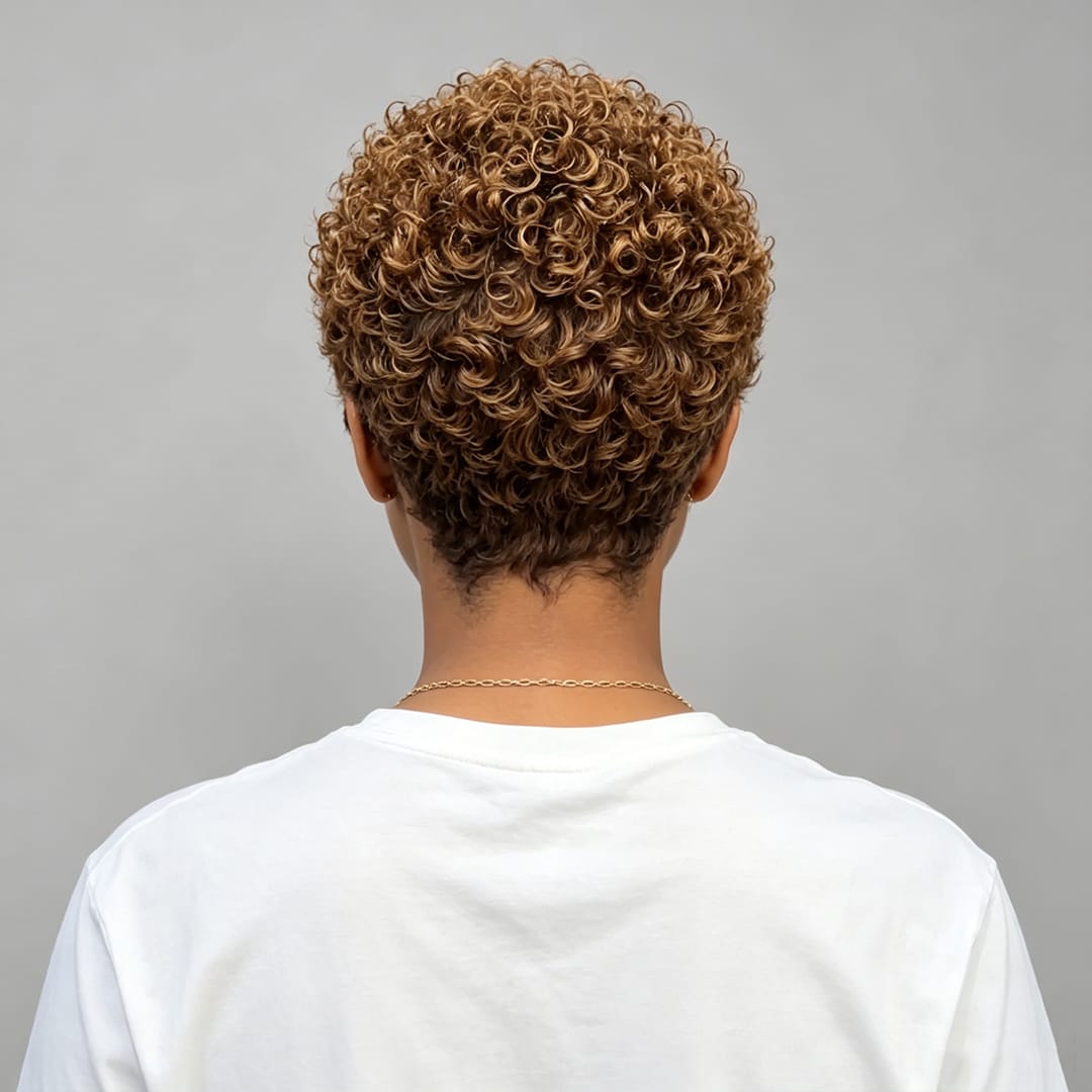 ailuxyhair-fr Perruque Coupe Pixie AILUXY Perruque HD Pixie Bouclée Courte Couleur Miel, Cheveux Humains avec Lace Front