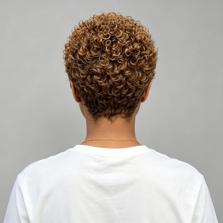 ailuxyhair-fr Perruque Coupe Pixie AILUXY Perruque HD Pixie Bouclée Courte Couleur Miel, Cheveux Humains avec Lace Front