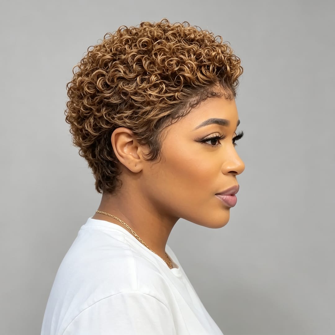 ailuxyhair-fr Perruque Coupe Pixie AILUXY Perruque HD Pixie Bouclée Courte Couleur Miel, Cheveux Humains avec Lace Front