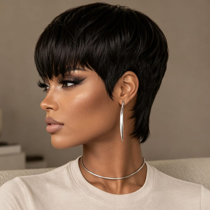 ailuxyhair-fr Perruque Coupe Pixie AILUXY Perruque Noir Courte et Moderne - Fabrication Machine