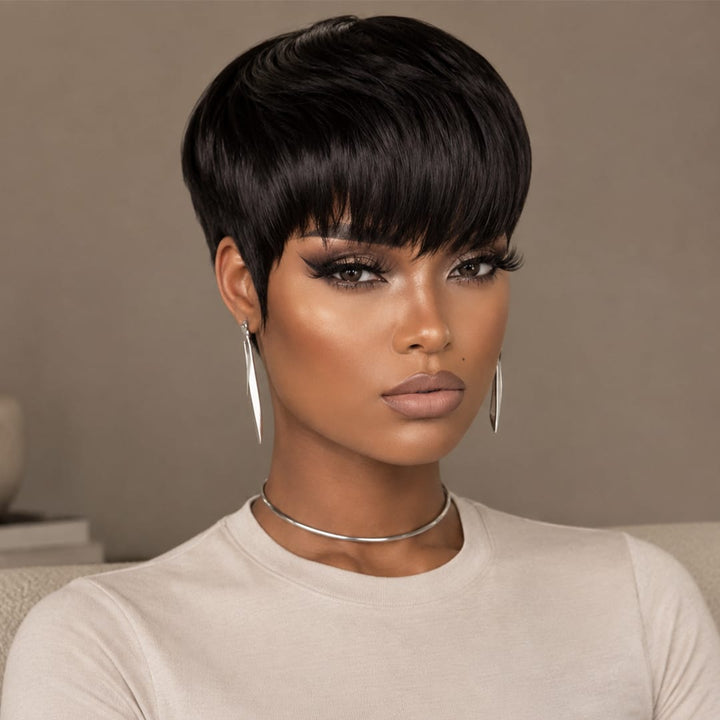 ailuxyhair-fr Perruque Coupe Pixie AILUXY Perruque Noir Courte et Moderne - Fabrication Machine