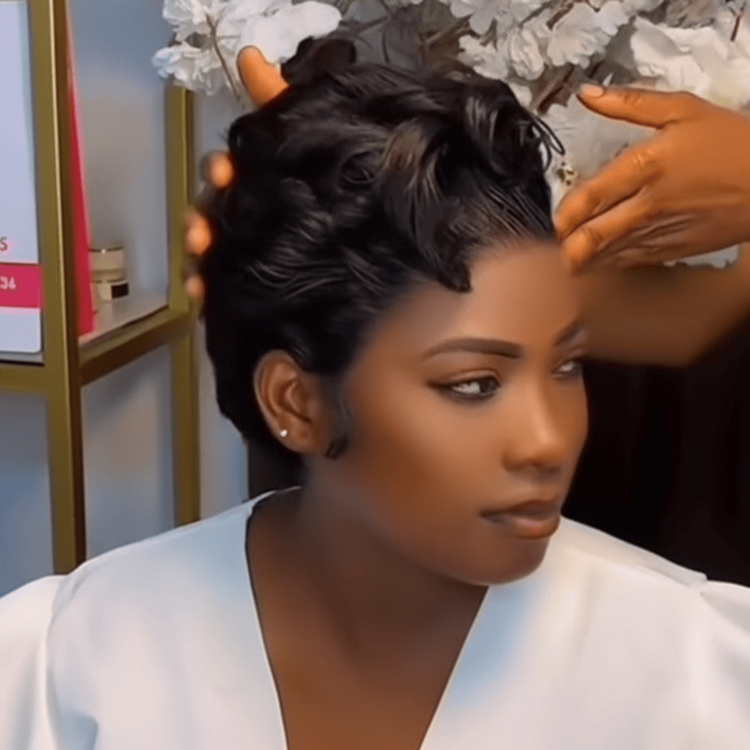 ailuxyhair-fr Perruque Coupe Pixie AILUXY Perruque Pixie 13x4 Lace Frontal Bouclé Noir - Conception Sans Colle