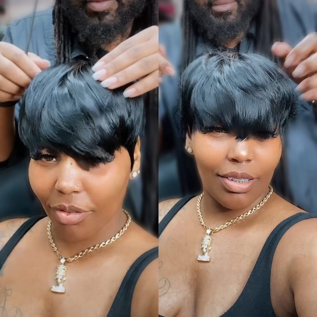 ailuxyhair-fr Perruque Coupe Pixie AILUXY Perruque Pixie Court Brillant Noir Humain