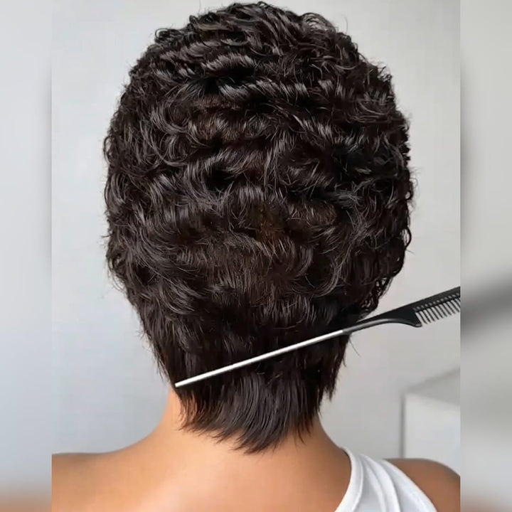 ailuxyhair-fr Perruque Coupe Pixie AILUXY Perruque Pixie Courte  à Ondulation Sculptée , Avec 13x4 Lace Front Invisible,  Finition Effet Vernis, Coupe Ancienne Distinguée