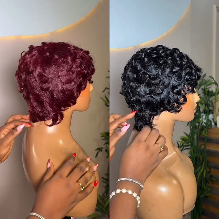ailuxyhair-fr Perruque Coupe Pixie AILUXY Perruque Rétro en Cheveux Humains à Boucles Circulaires, Coloris Polyvalent, Entretien Minimal, Modèle à Double Couleur Tendance