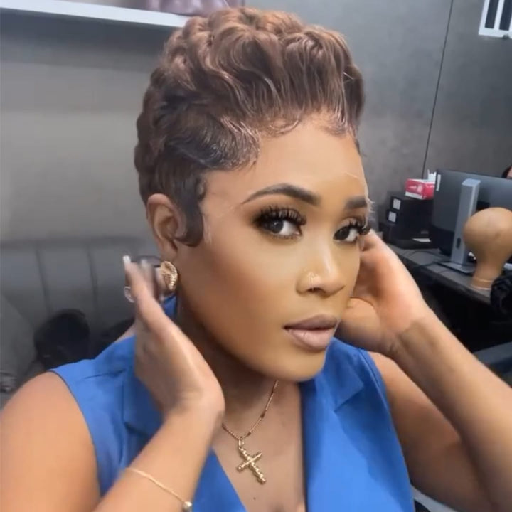 ailuxyhair-fr Perruque Coupe Pixie AILUXY Style Court élégant Dentelle HD Ultra Fine, Cheveux Humains Ondulés Pour un Front réaliste