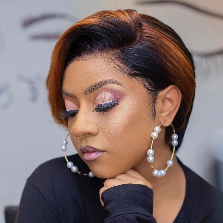 ailuxyhair-fr Perruque Coupe Pixie AILUXY T Part Lace Lisse Courte Perruque en Couleur Mixte 100% Cheveux Humains