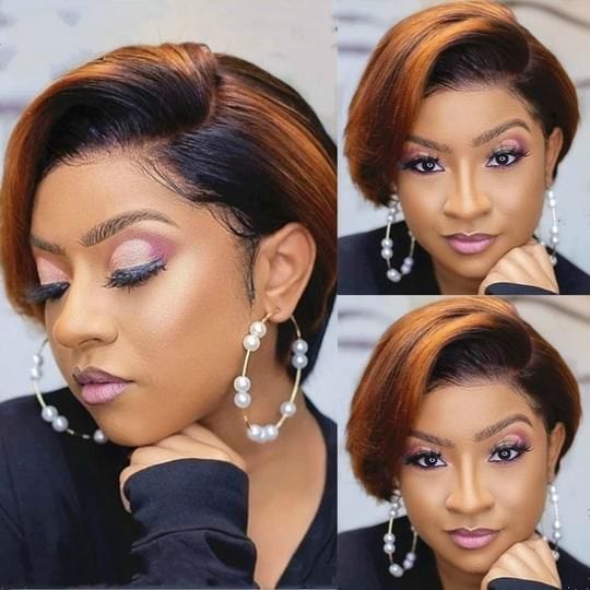 ailuxyhair-fr Perruque Coupe Pixie AILUXY T Part Lace Lisse Courte Perruque en Couleur Mixte 100% Cheveux Humains