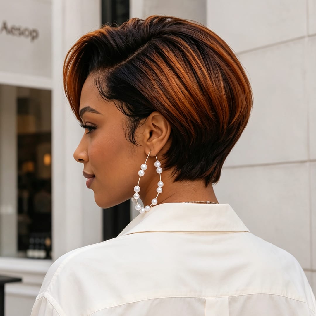 ailuxyhair-fr Perruque Coupe Pixie AILUXY T Part Lace Lisse Courte Perruque en Couleur Mixte 100% Cheveux Humains