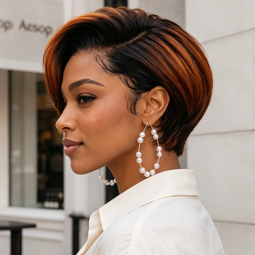 ailuxyhair-fr Perruque Coupe Pixie AILUXY T Part Lace Lisse Courte Perruque en Couleur Mixte 100% Cheveux Humains