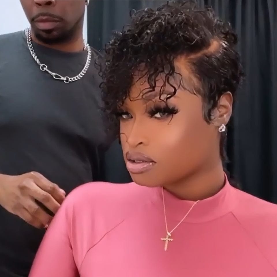 ailuxyhair-fr Perruque Coupe Pixie comme photo AILUXY 13x4 Lace Frontal Bob 200% densité Cheveux Courts Bohèmes Look Tendresse en 5 Minutes 1