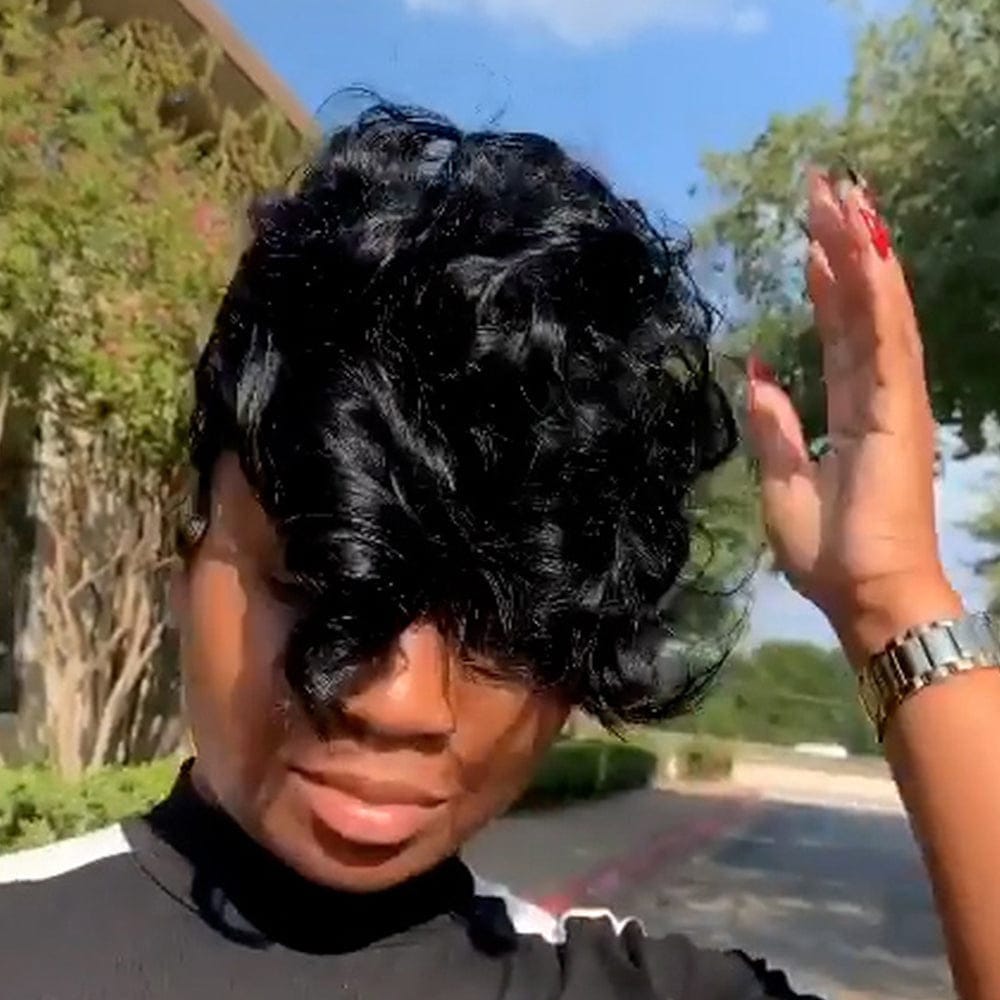 ailuxyhair-fr Perruque Coupe Pixie identique à l'image AILUXY Perruque ondulée noire naturelle sexy