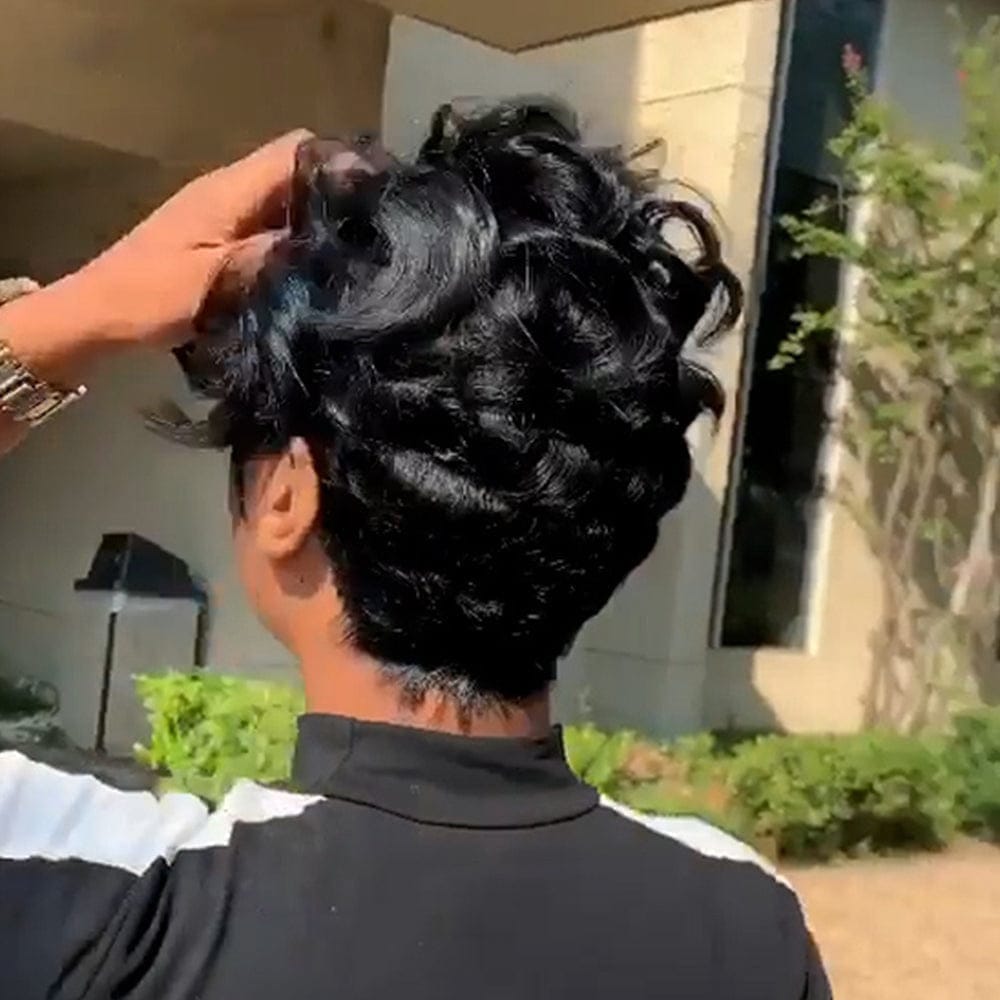 ailuxyhair-fr Perruque Coupe Pixie identique à l'image AILUXY Perruque ondulée noire naturelle sexy