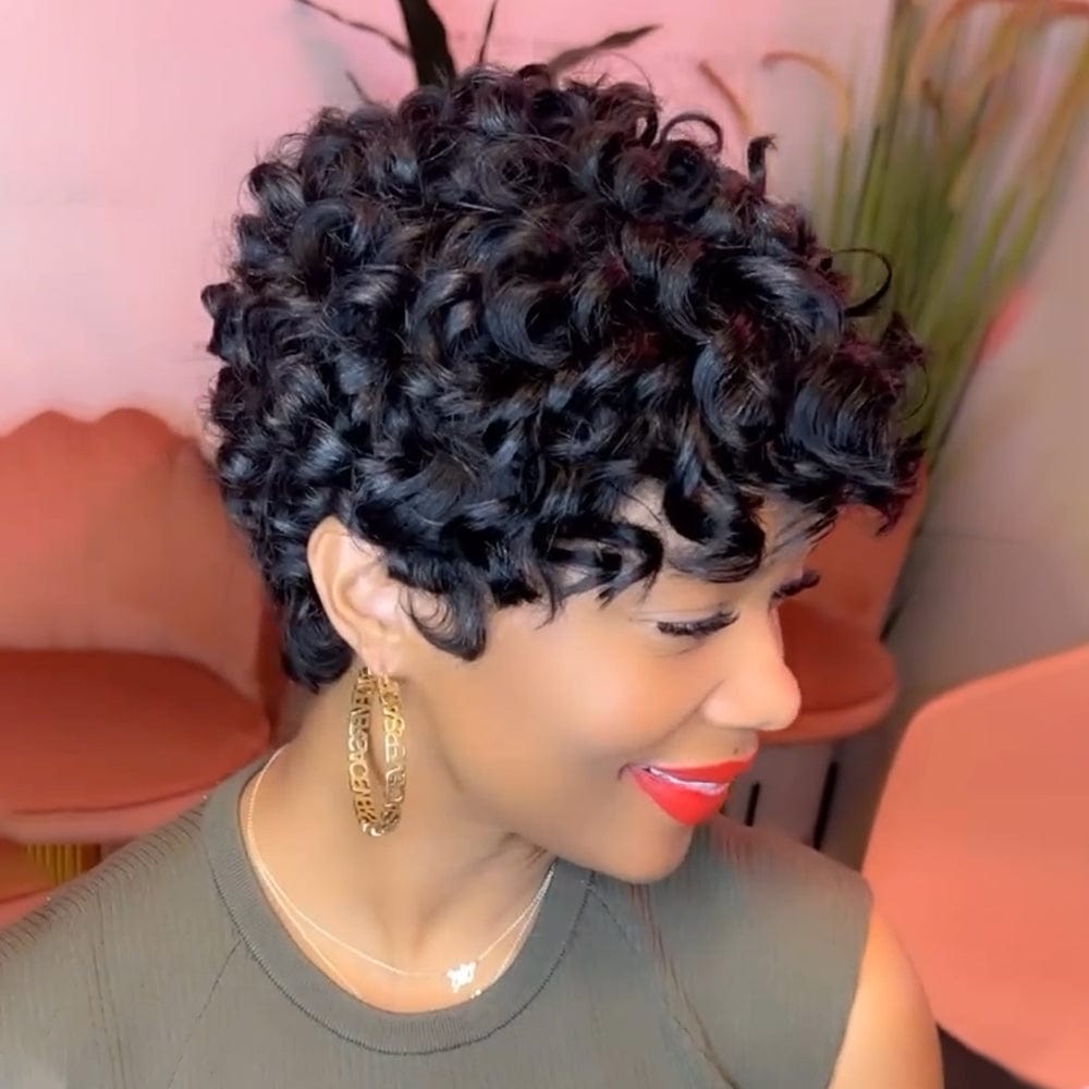 ailuxyhair-fr Perruque Coupe Pixie identique à l'image AILUXY Perruque Pixie en Dentelle avec Finition Ondulée en Soie