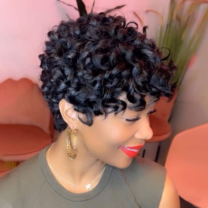 ailuxyhair-fr Perruque Coupe Pixie identique à l'image AILUXY Perruque Pixie en Dentelle avec Finition Ondulée en Soie