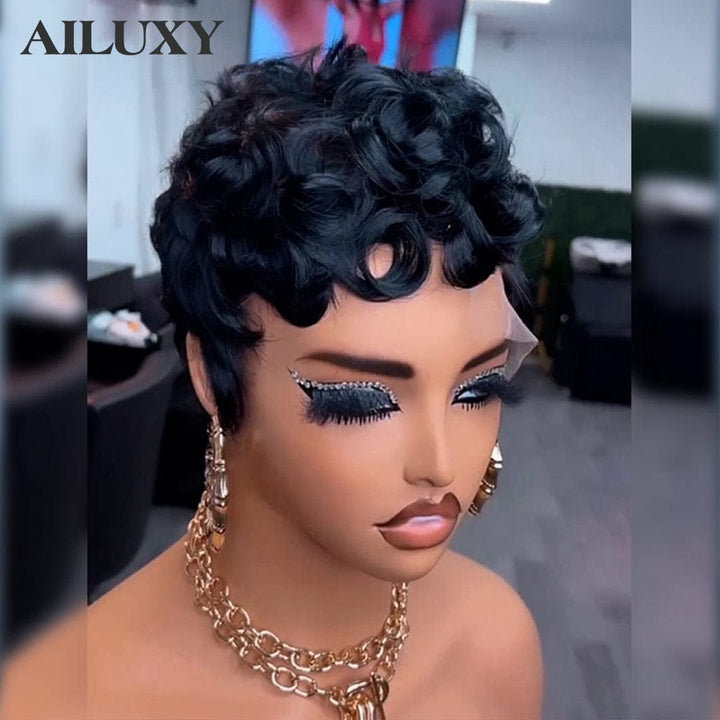 ailuxyhair-fr Perruque Coupe Pixie identique à l'image AILUXY Perruque Pixie en dentelle ondulée en soie
