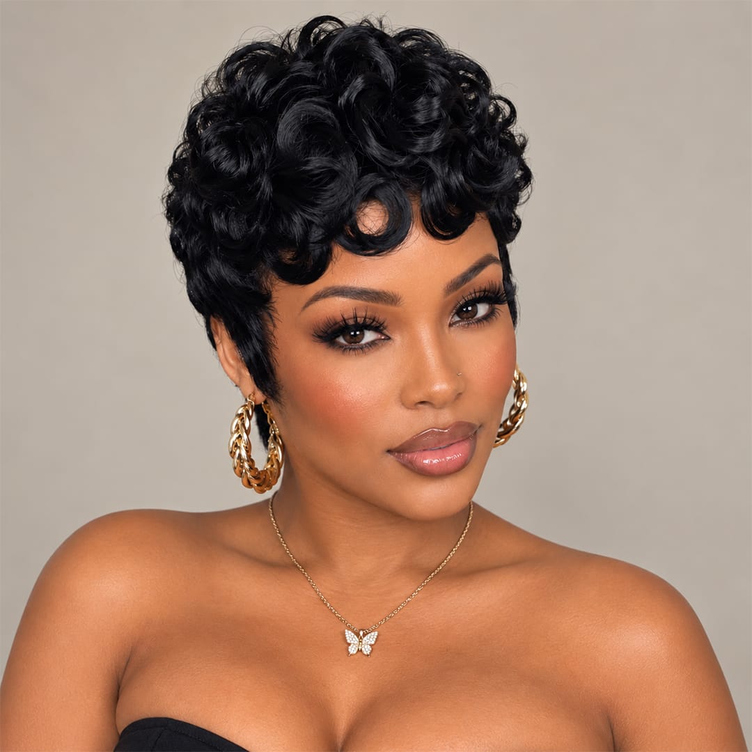 ailuxyhair-fr Perruque Coupe Pixie identique à l'image AILUXY Perruque Pixie en dentelle ondulée en soie