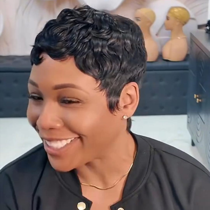 ailuxyhair-fr Perruque Coupe Pixie Identique à la phonto AILUXY Perruque Pixie à Petites Boucles Courtes Sans Colle Hair Naturel Aspect Authentique au Quotidien