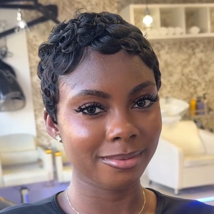 ailuxyhair-fr Perruque Coupe Pixie Identique à la phonto AILUXY Perruque Pixie à Petites Boucles Courtes Sans Colle Hair Naturel tendance et personnalisable