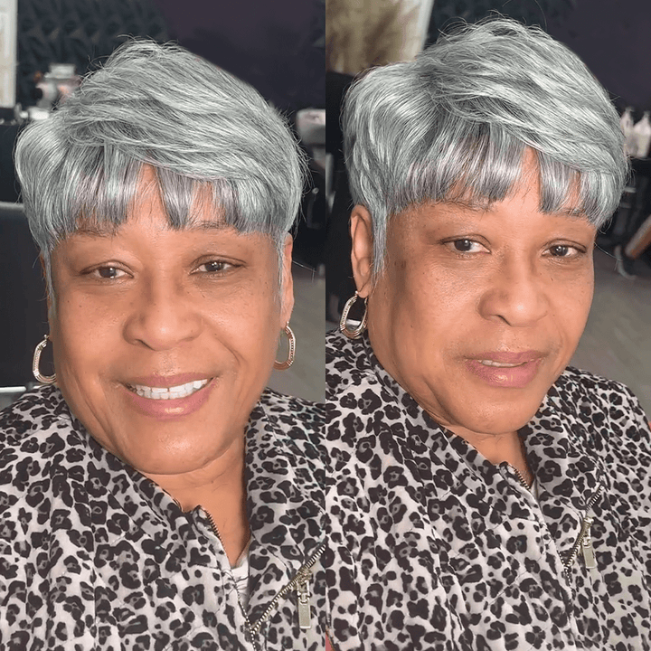 ailuxyhair-fr Perruque Coupe Pixie Identique à la photo 16pouces AILUXY Perruque courts personnalisés Style gris