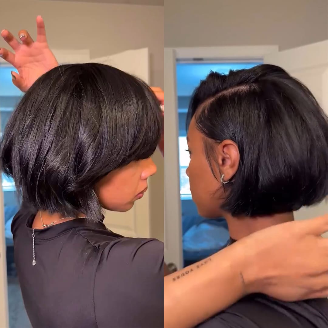 ailuxyhair-fr Perruque Coupe Pixie Identique à la photo AILUXY Perruque Bob Court Noir Lisse - 100% Cheveux Humains