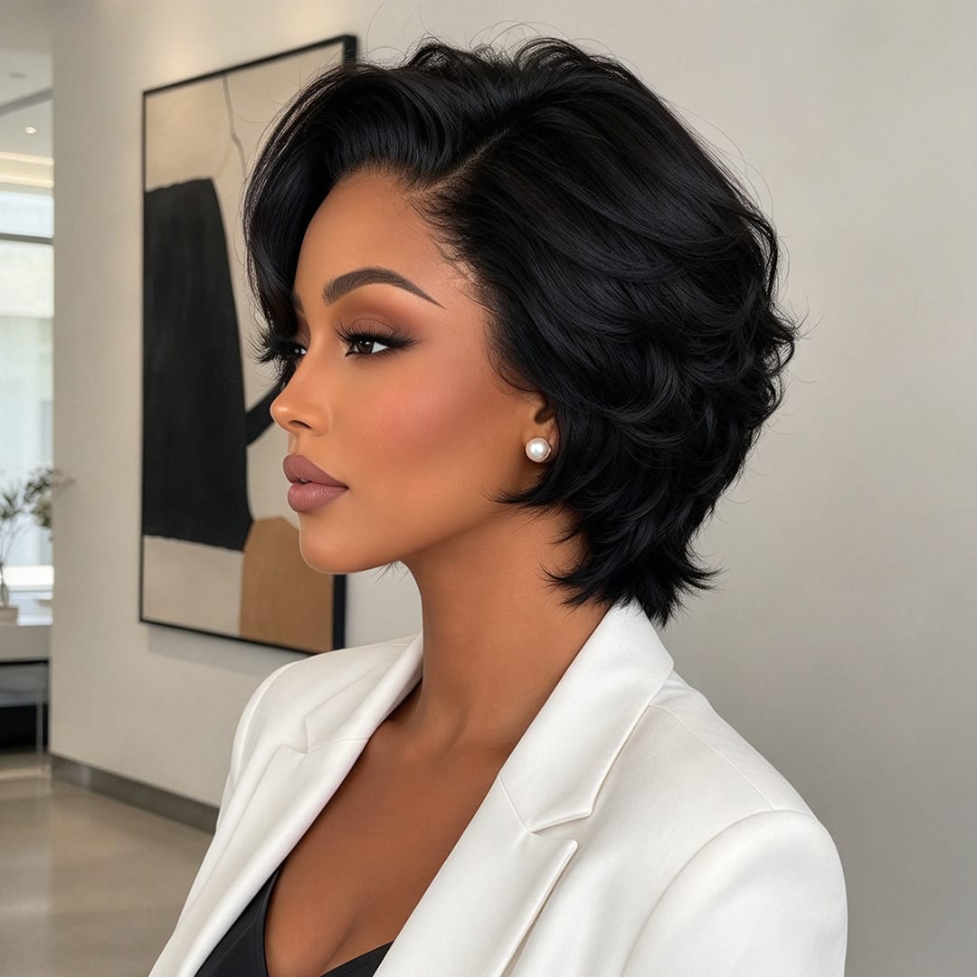 ailuxyhair-fr Perruque Coupe Pixie Identique à la photo AILUXY Perruque Bob Ondulée Latérale Lace Front Invisible Cheveux Naturels Humains