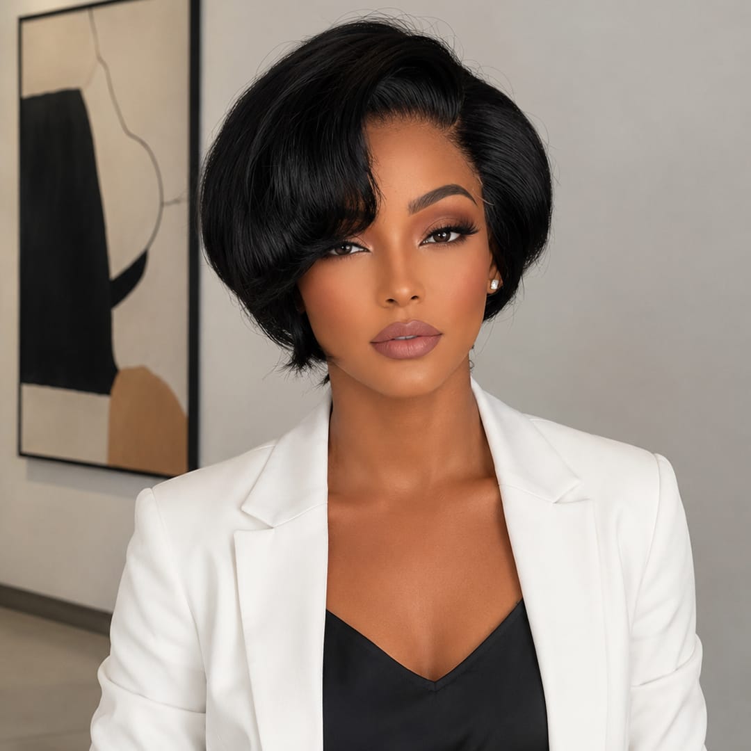ailuxyhair-fr Perruque Coupe Pixie Identique à la photo AILUXY Perruque Bob Ondulée Latérale Lace Front Invisible Cheveux Naturels Humains