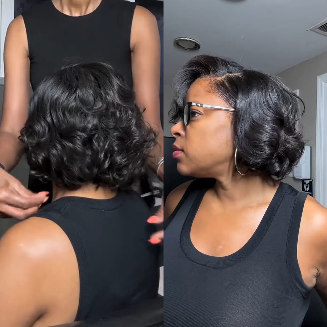 ailuxyhair-fr Perruque Coupe Pixie Identique à la photo AILUXY Perruque Bob Vague Volumineuse Lace Frontal 13x4 Cheveux Remy Naturel Invisible Ligne Capillaire Style Chic Quotidien