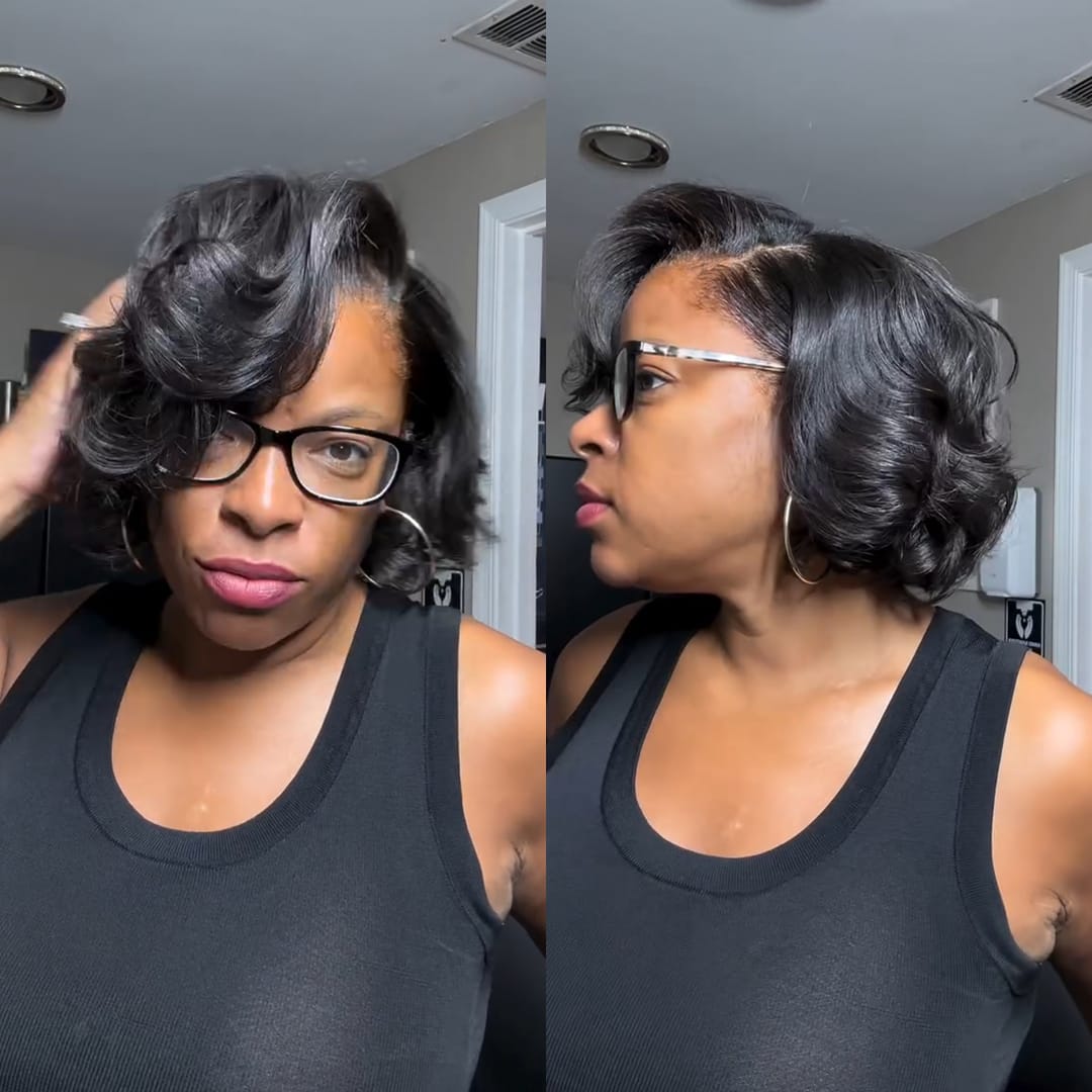 ailuxyhair-fr Perruque Coupe Pixie Identique à la photo AILUXY Perruque Bob Vague Volumineuse Lace Frontal 13x4 Cheveux Remy Naturel Invisible Ligne Capillaire Style Chic Quotidien