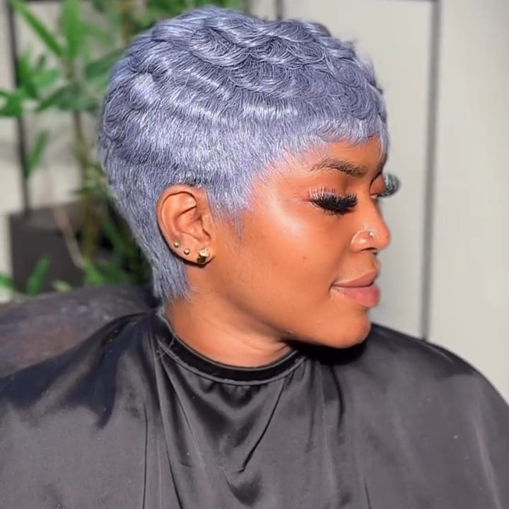 ailuxyhair-fr Perruque Coupe Pixie Identique à la photo AILUXY Perruque Cheveux Humains Coupe Pixie Gris Lavande avec Frange - Look Chic en 1 Seconde