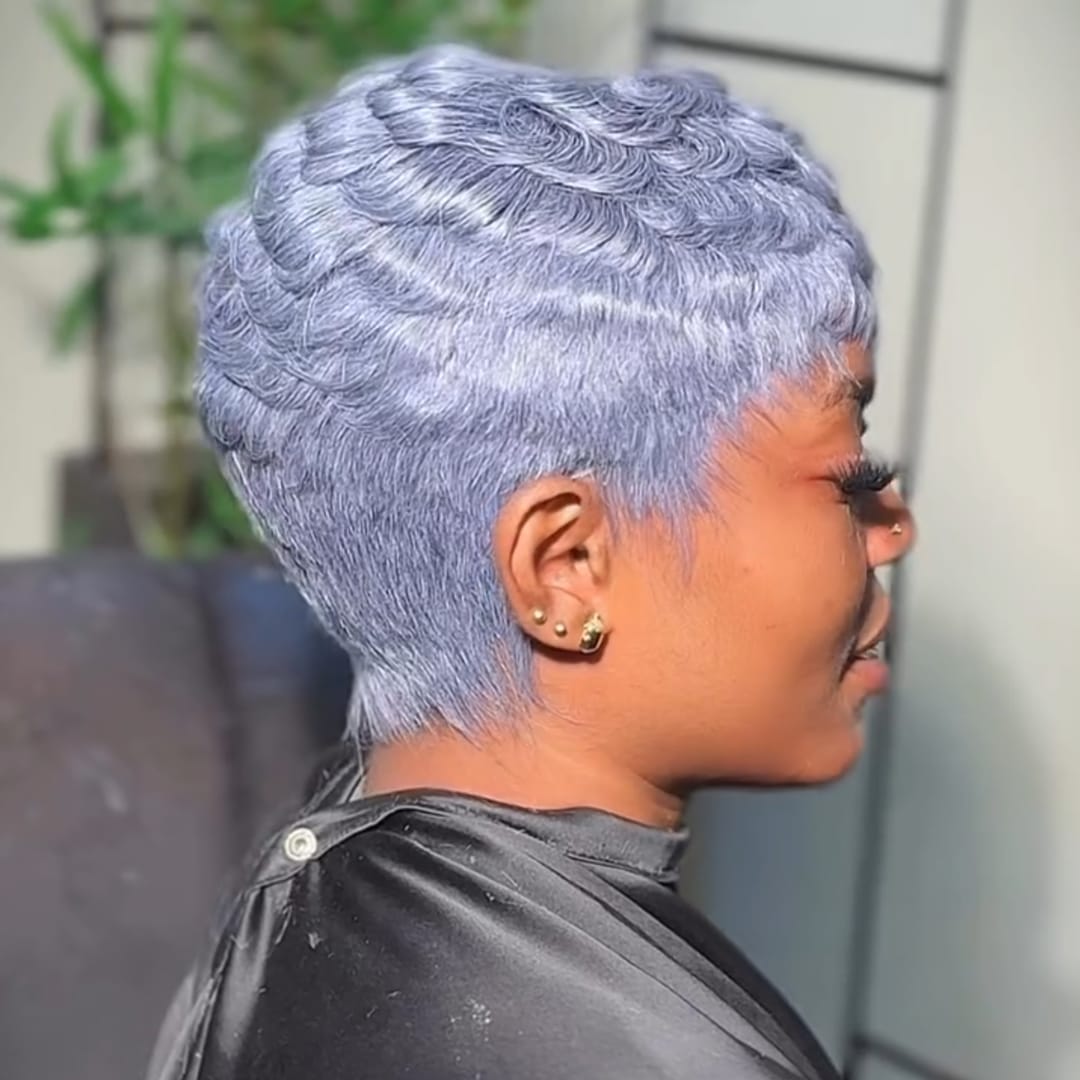 ailuxyhair-fr Perruque Coupe Pixie Identique à la photo AILUXY Perruque Cheveux Humains Coupe Pixie Gris Lavande avec Frange - Look Chic en 1 Seconde