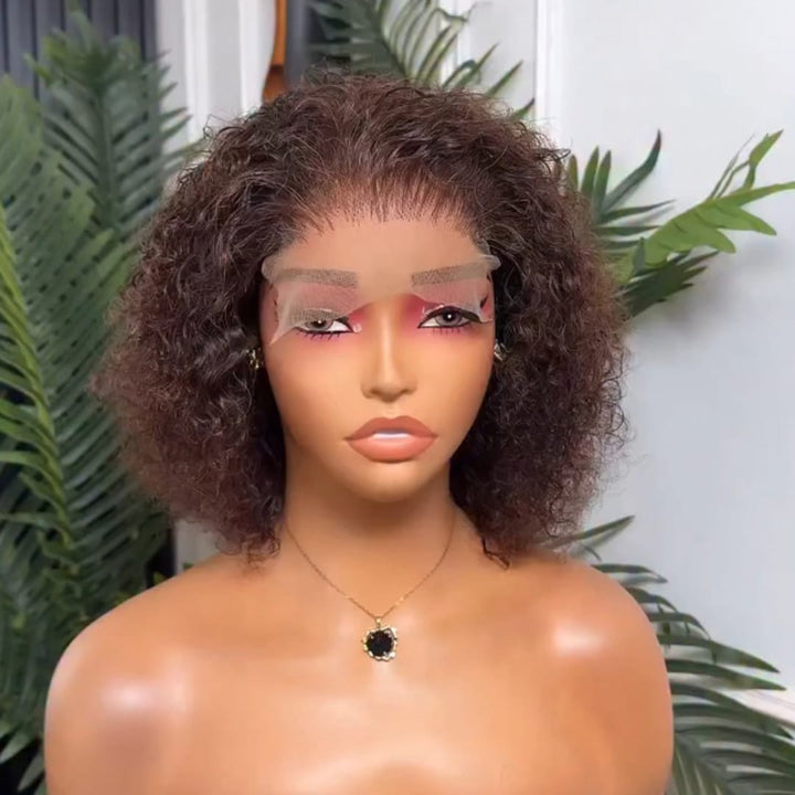 ailuxyhair-fr Perruque Coupe Pixie Identique à la photo AILUXY Perruque Courte Bouclée Afro Kinky Lace Front Brun Chocolat - Cheveux Humains Naturels