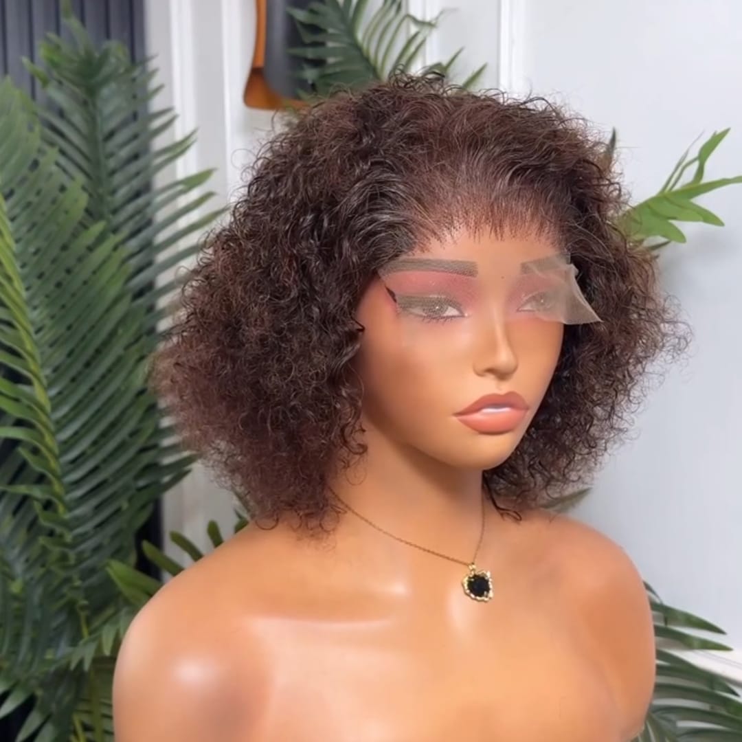 ailuxyhair-fr Perruque Coupe Pixie Identique à la photo AILUXY Perruque Courte Bouclée Afro Kinky Lace Front Brun Chocolat - Cheveux Humains Naturels
