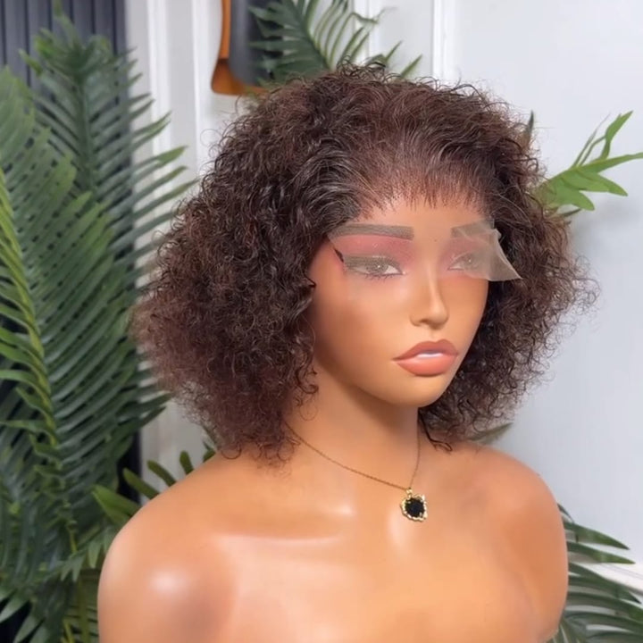 ailuxyhair-fr Perruque Coupe Pixie Identique à la photo AILUXY Perruque Courte Bouclée Afro Kinky Lace Front Brun Chocolat - Cheveux Humains Naturels