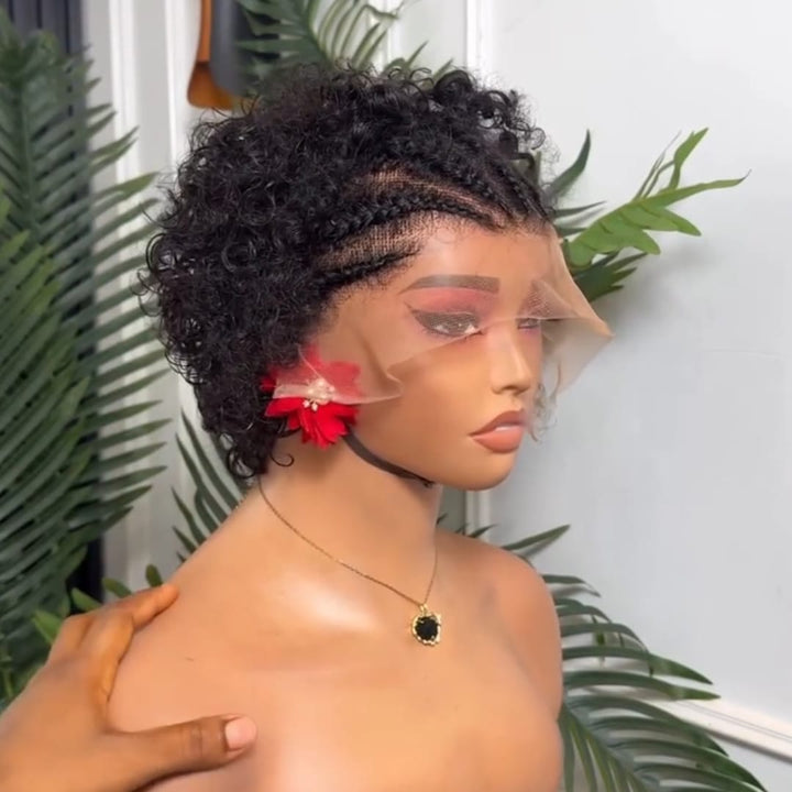 ailuxyhair-fr Perruque Coupe Pixie Identique à la photo AILUXY Perruque Courte Bouclée Kinky 13x4 Lace Front Transparente - Pose Rapide & Naturelle