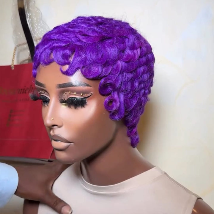 ailuxyhair-fr Perruque Coupe Pixie Identique à la photo AILUXY Perruque Courte Bouclée Violette Pixie Cut
