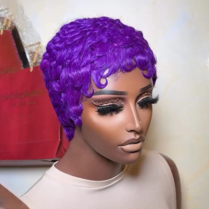 ailuxyhair-fr Perruque Coupe Pixie Identique à la photo AILUXY Perruque Courte Bouclée Violette Pixie Cut