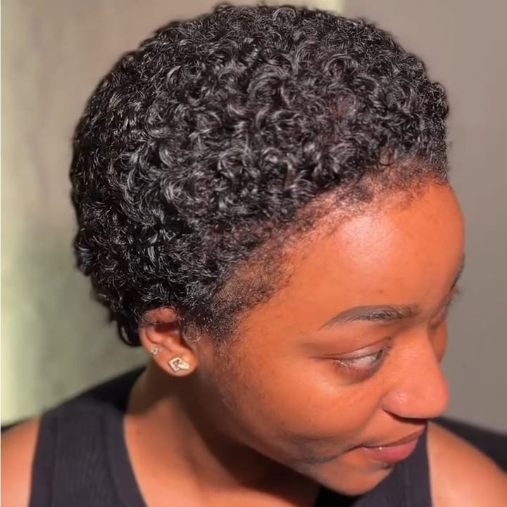 ailuxyhair-fr Perruque Coupe Pixie Identique à la photo AILUXY Perruque Courte Mini Crépue, Finition Baby Hair Naturelle, Boucles Micro-Denses ,Idéale pour Look Frais et Léger