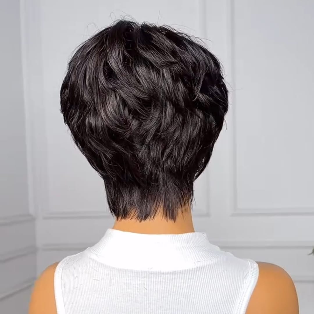 ailuxyhair-fr Perruque Coupe Pixie Identique à la photo AILUXY Perruque Courte Naturelle Noir - Coupe Pixie avec Frange